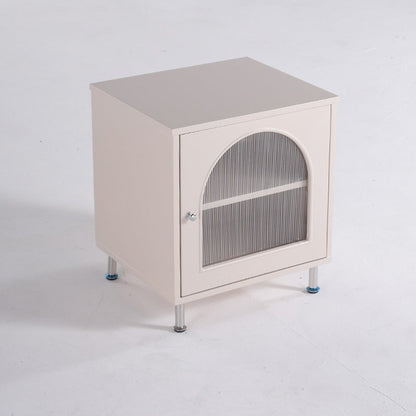 Contemporary Scandinavian Ribbed Glass Door Bedside Table - Semi-Transparent Nightstand For Bedroom