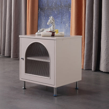 Contemporary Scandinavian Ribbed Glass Door Bedside Table - Semi-Transparent Nightstand For Bedroom