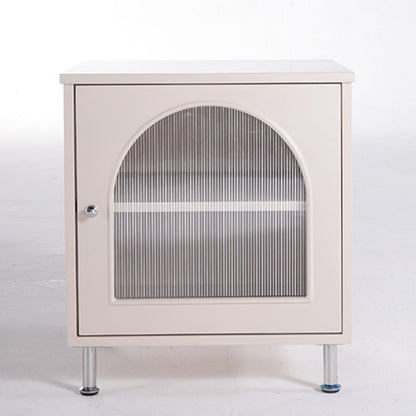 Contemporary Scandinavian Ribbed Glass Door Bedside Table - Semi-Transparent Nightstand For Bedroom