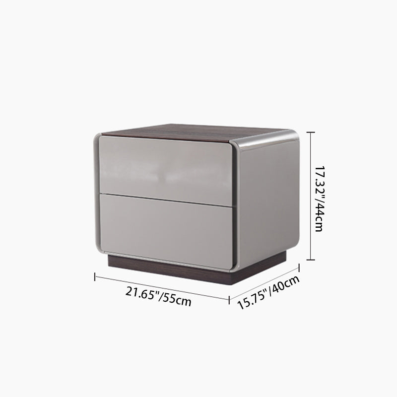 Contemporary Nordic High Gloss Bedside Table - Rounded Corners 2 Drawers Nightstand For Bedroom