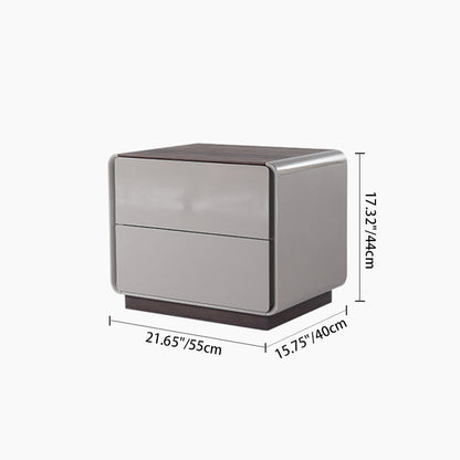 Contemporary Nordic High Gloss Bedside Table - Rounded Corners 2 Drawers Nightstand For Bedroom