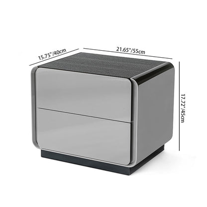 Contemporary Nordic High Gloss Bedside Table - Rounded Corners 2 Drawers Nightstand For Bedroom