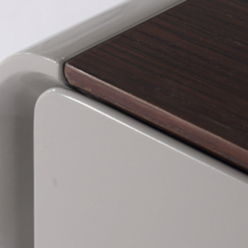 Contemporary Nordic High Gloss Bedside Table - Rounded Corners 2 Drawers Nightstand For Bedroom