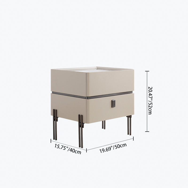 Contemporary Nordic Sintered Stone Bedside Table - 2 Drawers Alloy Legs Nightstand For Bedroom