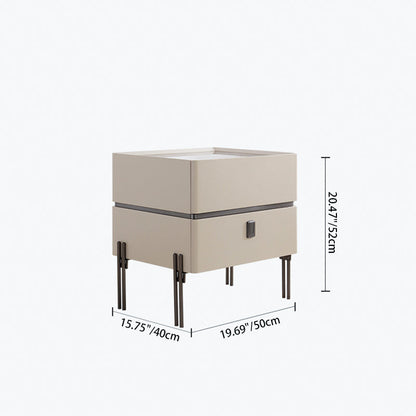 Contemporary Nordic Sintered Stone Bedside Table - 2 Drawers Alloy Legs Nightstand For Bedroom
