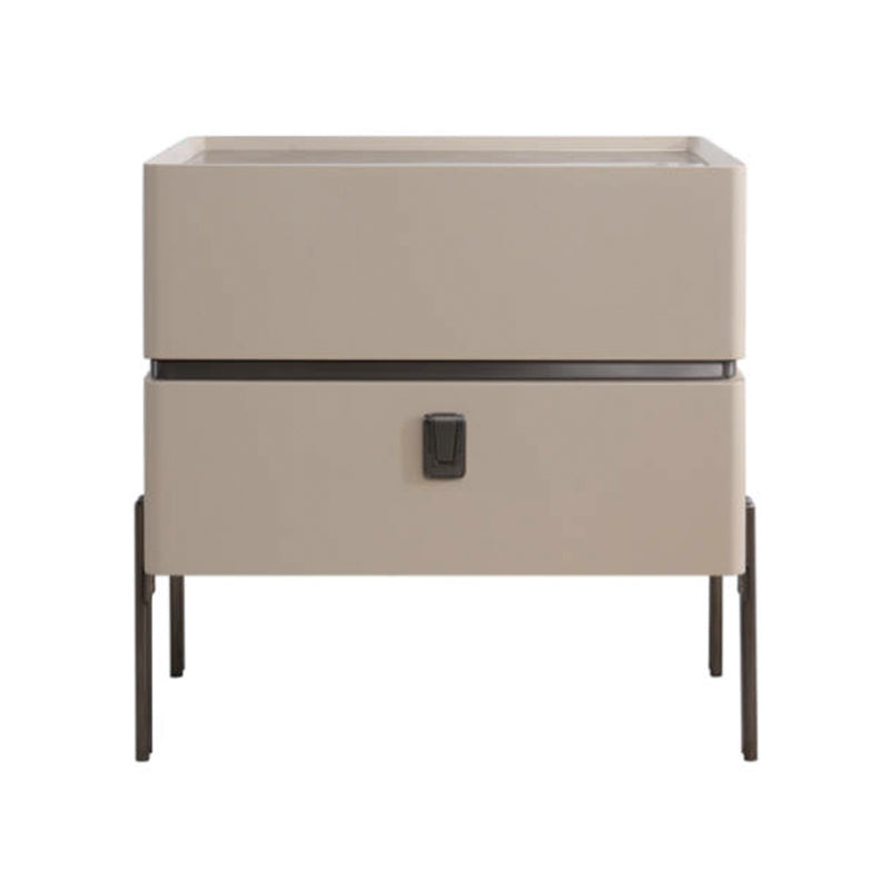 Contemporary Nordic Sintered Stone Bedside Table - 2 Drawers Alloy Legs Nightstand For Bedroom