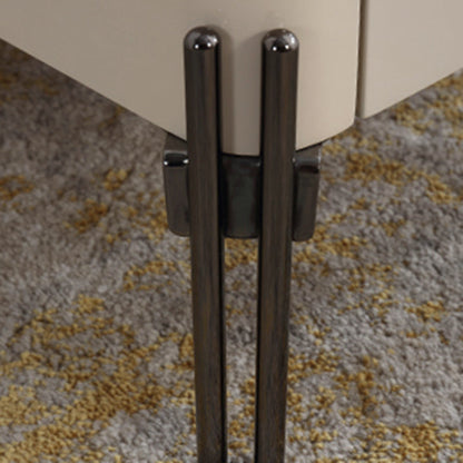 Contemporary Nordic Sintered Stone Bedside Table - 2 Drawers Alloy Legs Nightstand For Bedroom