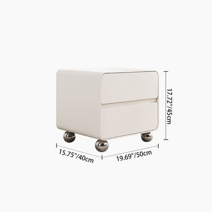 Contemporary Nordic Soft-Edge Curves Bedside Table - 2 Drawers Metal Ball Legs Nightstand For Bedroom
