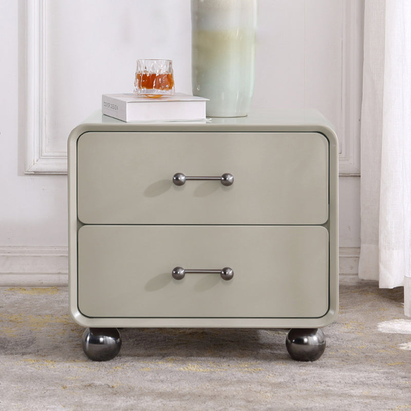 Contemporary Creative Soft Corners Metal Pulls Bedside Table - 2 Drawer Ball Legs Nightstand For Bedroom