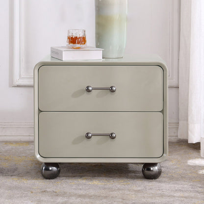 Contemporary Creative Soft Corners Metal Pulls Bedside Table - 2 Drawer Ball Legs Nightstand For Bedroom