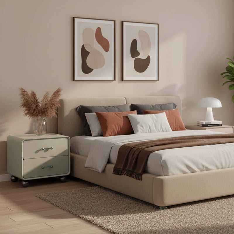 Contemporary Creative Soft Corners Metal Pulls Bedside Table - 2 Drawer Ball Legs Nightstand For Bedroom
