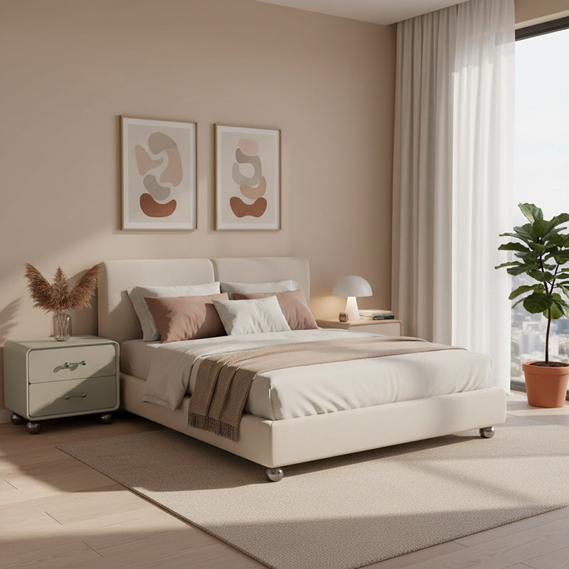 Contemporary Creative Soft Corners Metal Pulls Bedside Table - 2 Drawer Ball Legs Nightstand For Bedroom