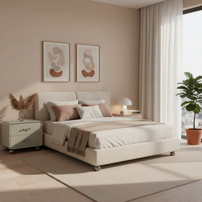 Contemporary Creative Soft Corners Metal Pulls Bedside Table - 2 Drawer Ball Legs Nightstand For Bedroom