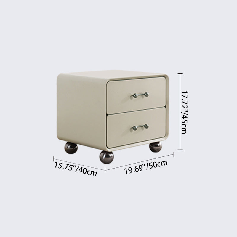 Contemporary Creative Soft Corners Metal Pulls Bedside Table - 2 Drawer Ball Legs Nightstand For Bedroom