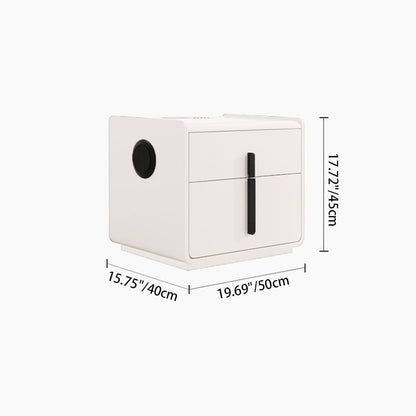 Contemporary Creative Smart Wireless Charger Bedside Table - 2 Drawers Square Nightstand For Bedroom