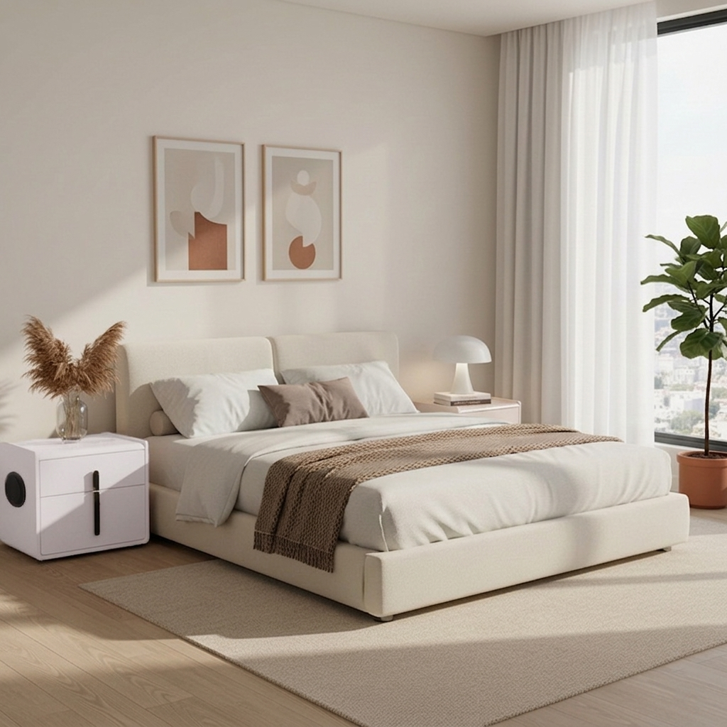 Contemporary Creative Smart Wireless Charger Bedside Table - 2 Drawers Square Nightstand For Bedroom