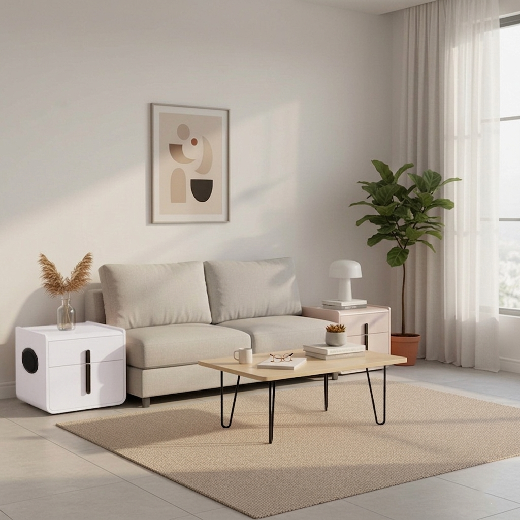 Contemporary Creative Smart Wireless Charger Bedside Table - 2 Drawers Square Nightstand For Bedroom