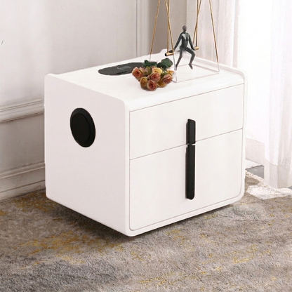 Contemporary Creative Smart Wireless Charger Bedside Table - 2 Drawers Square Nightstand For Bedroom