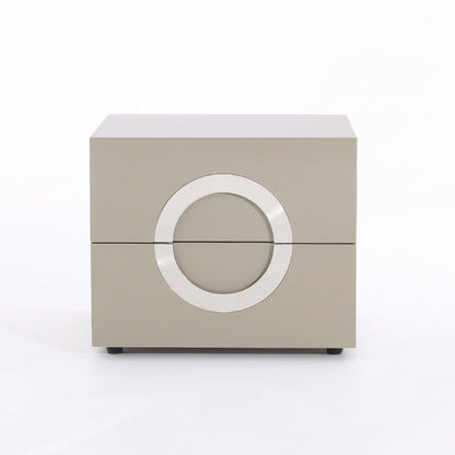 Modern Minimalist Circle Handle Nightstand - Eco MDF 2 Drawers Bedside Table For Bedroom