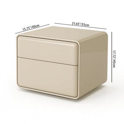 Modern Minimalist Smooth Edge 2 Drawers Nightstand - Curved Corners Bedside Table For Bedroom