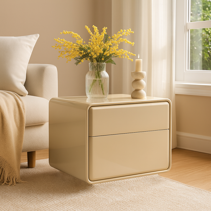 Modern Minimalist Smooth Edge 2 Drawers Nightstand - Curved Corners Bedside Table For Bedroom