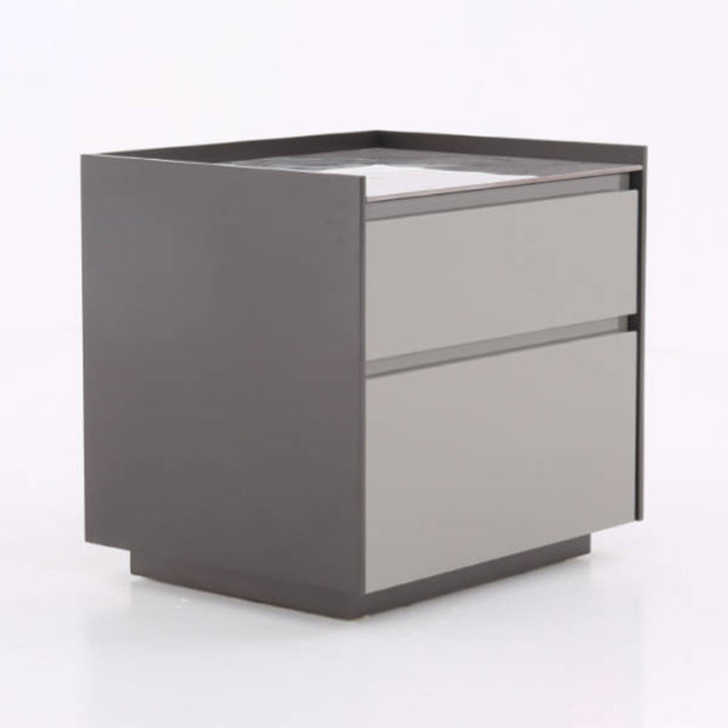 Contemporary Scandinavian Sintered Stone Bedside Table - Silent Soft-Close 2 Drawers Nightstand For Bedroom