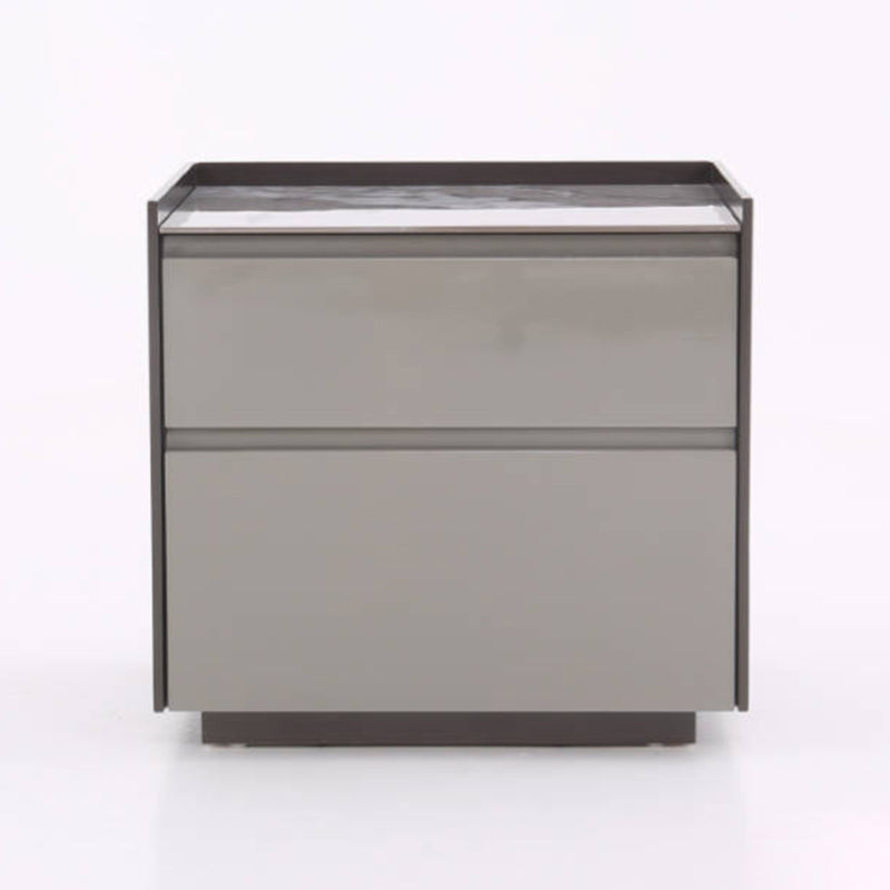 Contemporary Scandinavian Sintered Stone Bedside Table - Silent Soft-Close 2 Drawers Nightstand For Bedroom
