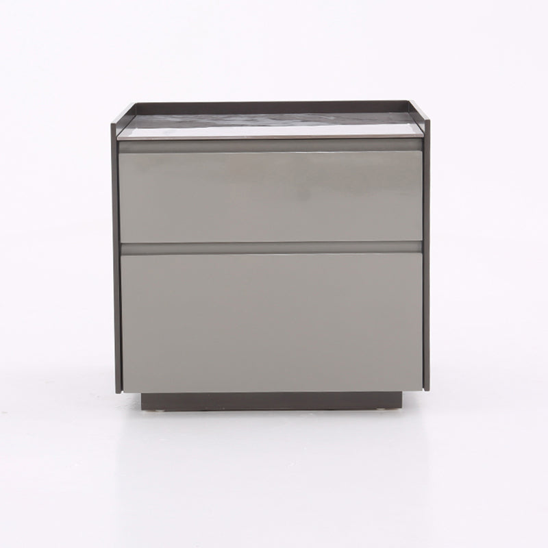 Contemporary Scandinavian Sintered Stone Bedside Table - Silent Soft-Close 2 Drawers Nightstand For Bedroom