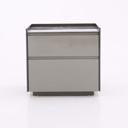 Contemporary Scandinavian Sintered Stone Bedside Table - Silent Soft-Close 2 Drawers Nightstand For Bedroom