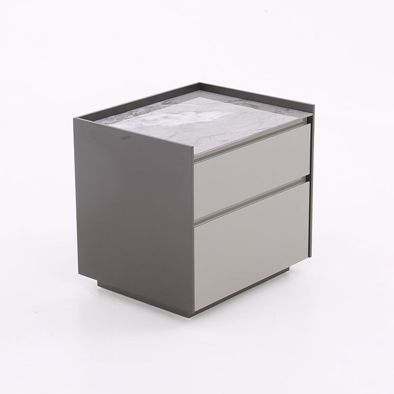Contemporary Scandinavian Sintered Stone Bedside Table - Silent Soft-Close 2 Drawers Nightstand For Bedroom