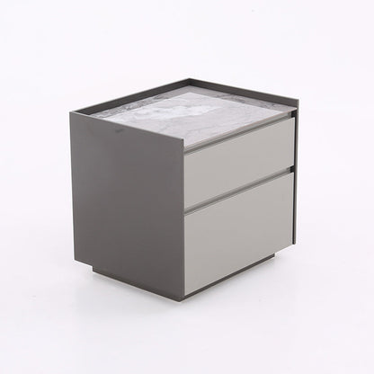 Contemporary Scandinavian Sintered Stone Bedside Table - Silent Soft-Close 2 Drawers Nightstand For Bedroom