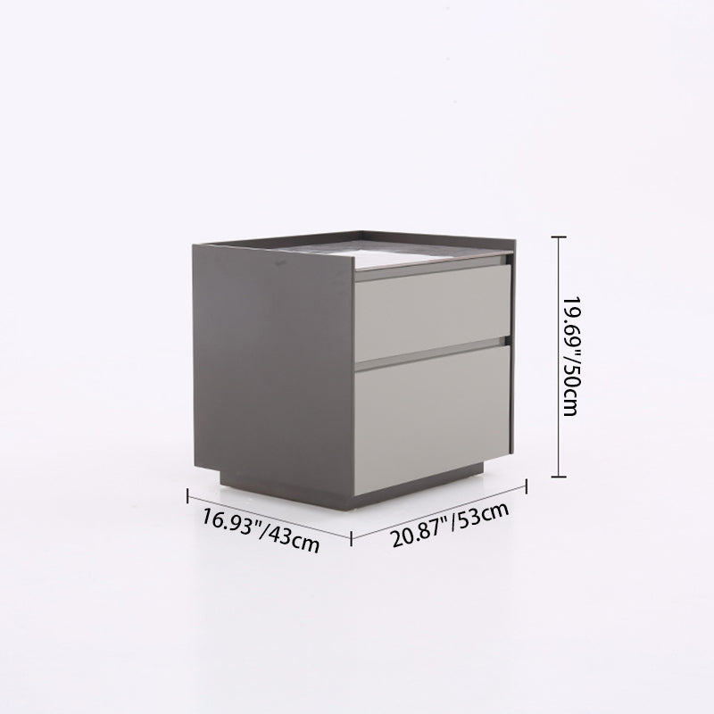 Contemporary Scandinavian Sintered Stone Bedside Table - Silent Soft-Close 2 Drawers Nightstand For Bedroom