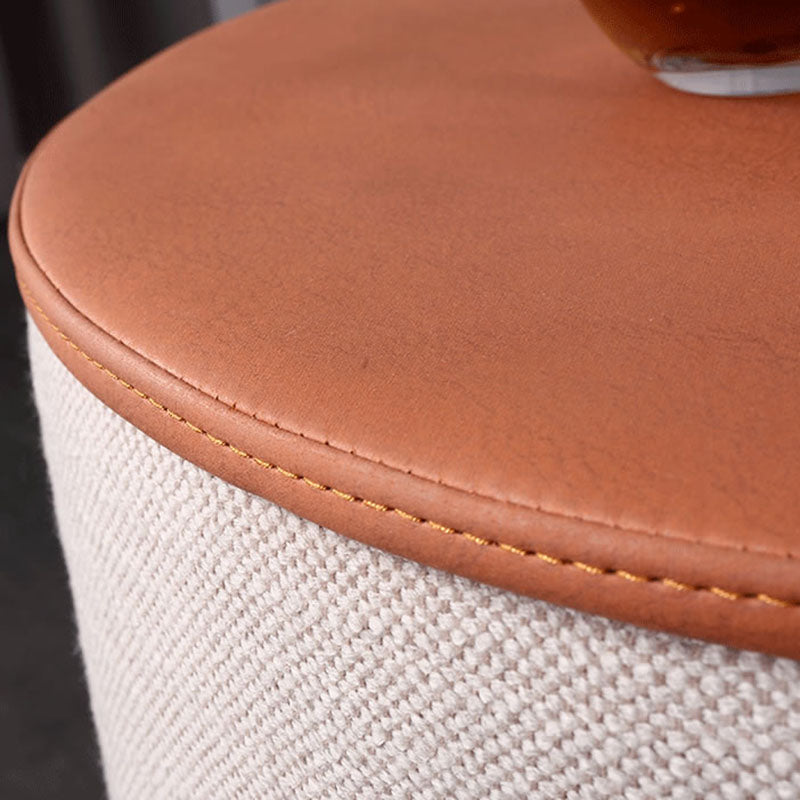 Contemporary Creative Round Circular 1 Drawer Nightstand - Faux Leather Metal Legs Bedside Table For Bedroom