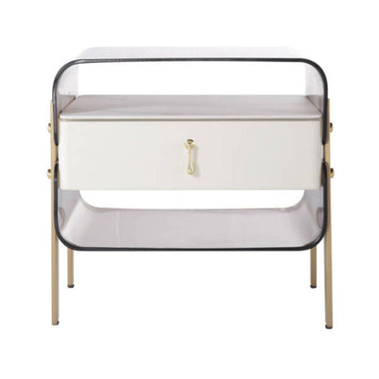 Contemporary Creative Clear Acrylic Bedside Table - Gold Metal Legs 1 Drawer Nightstand For Bedroom