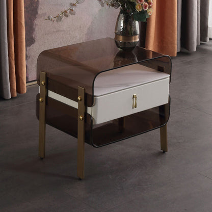 Contemporary Creative Clear Acrylic Bedside Table - Gold Metal Legs 1 Drawer Nightstand For Bedroom