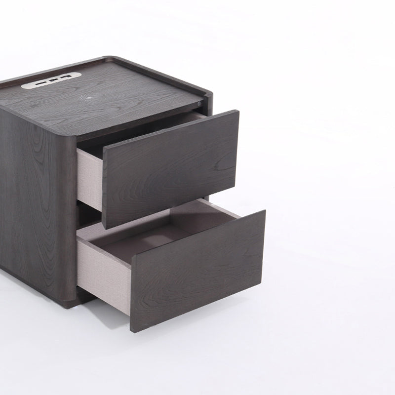Traditional Vintage Square Hidden 2 Drawers Nightstand - Wireless Charging Sensor Light Bedside Table For Bedroom