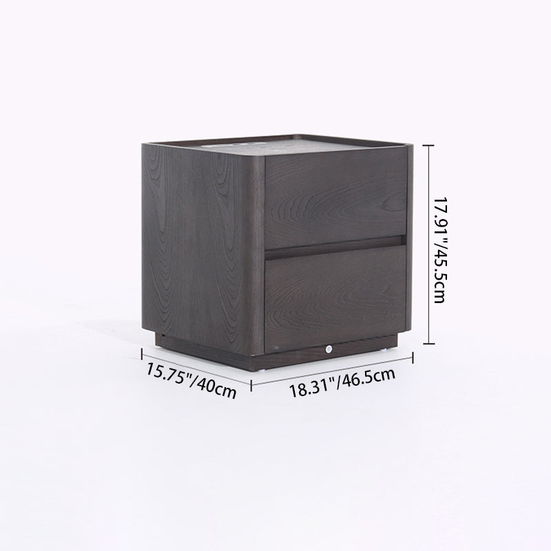 Traditional Vintage Square Hidden 2 Drawers Nightstand - Wireless Charging Sensor Light Bedside Table For Bedroom