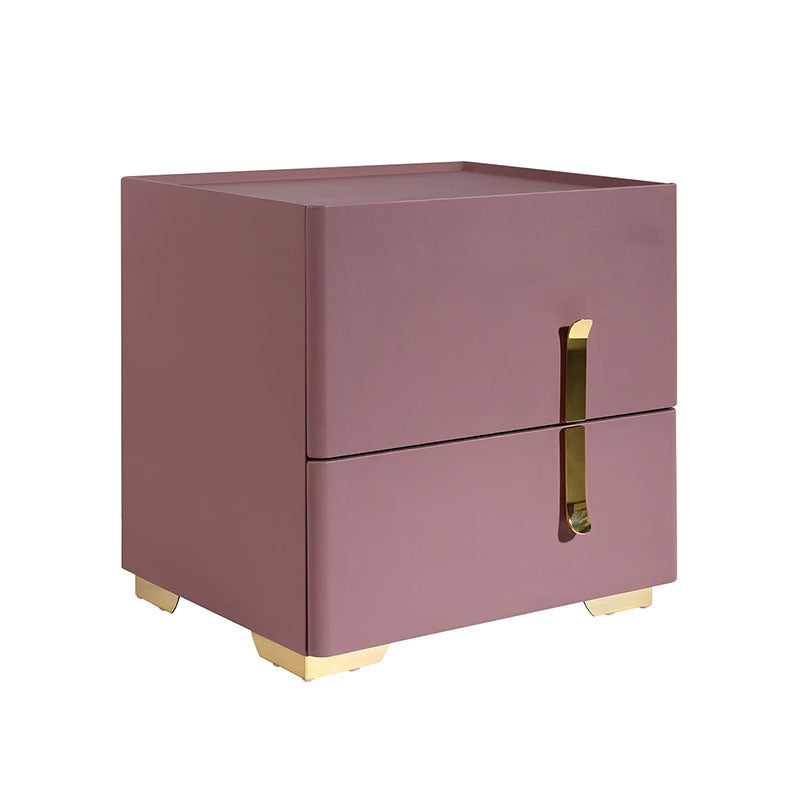Contemporary Scandinavian Square Rounded Corner Bedside Table - Faux Leather 2 Nightstand For Bedroom