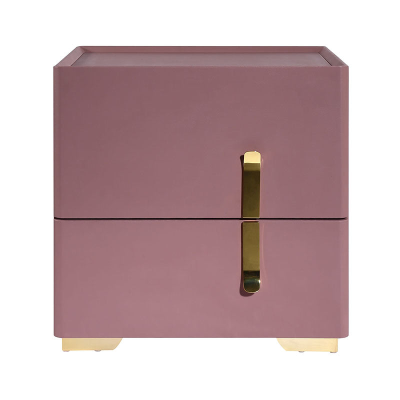 Contemporary Scandinavian Square Rounded Corner Bedside Table - Faux Leather 2 Nightstand For Bedroom