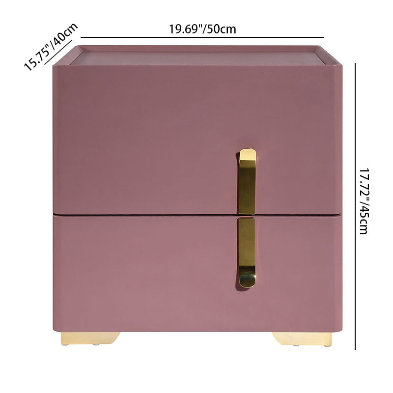 Contemporary Scandinavian Square Rounded Corner Bedside Table - Faux Leather 2 Nightstand For Bedroom