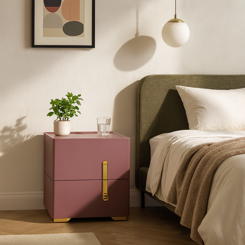 Contemporary Scandinavian Square Rounded Corner Bedside Table - Faux Leather 2 Nightstand For Bedroom