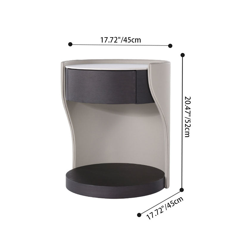 Contemporary Round 1 Hidden Drawer Bedside Table - Faux Leather Open Shelf Nightstand For Bedroom