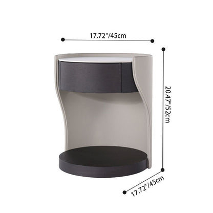 Contemporary Round 1 Hidden Drawer Bedside Table - Faux Leather Open Shelf Nightstand For Bedroom