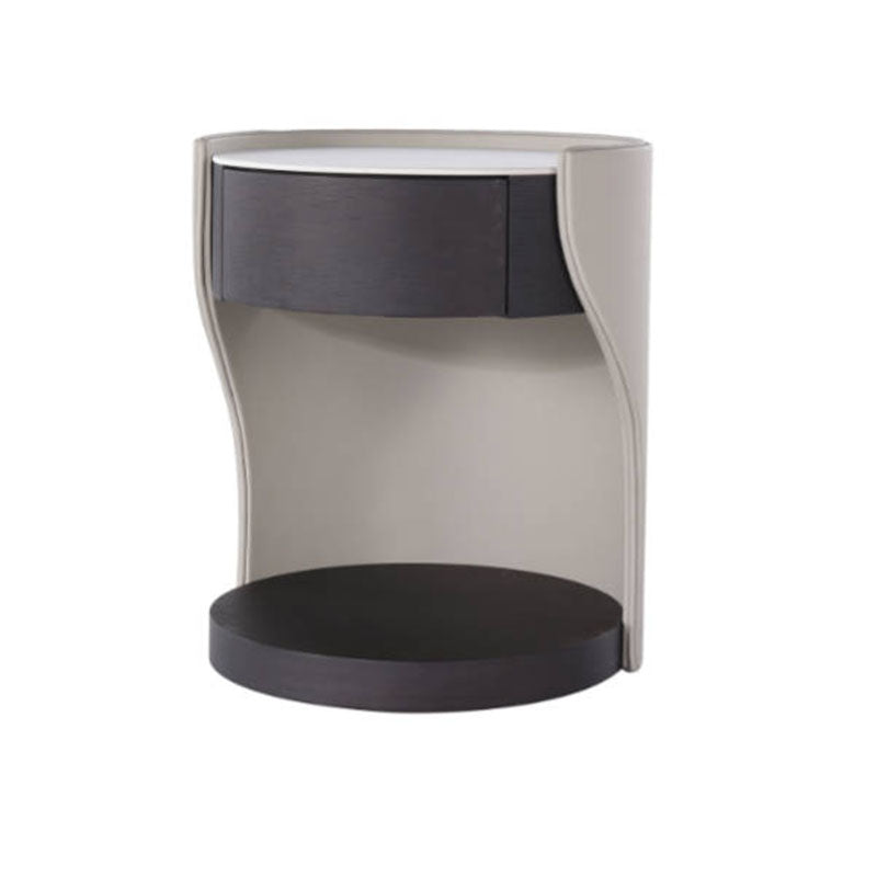 Contemporary Round 1 Hidden Drawer Bedside Table - Faux Leather Open Shelf Nightstand For Bedroom