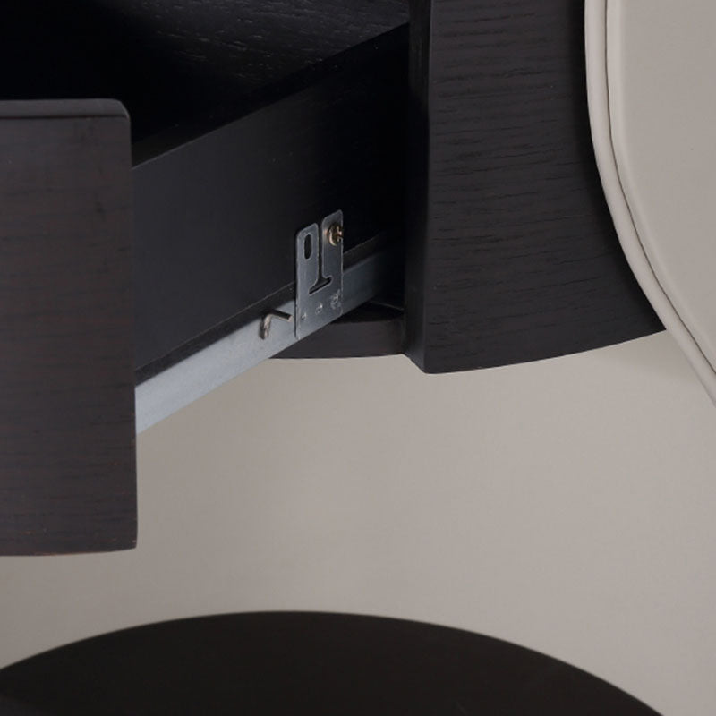 Contemporary Round 1 Hidden Drawer Bedside Table - Faux Leather Open Shelf Nightstand For Bedroom