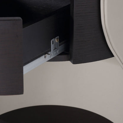 Contemporary Round 1 Hidden Drawer Bedside Table - Faux Leather Open Shelf Nightstand For Bedroom