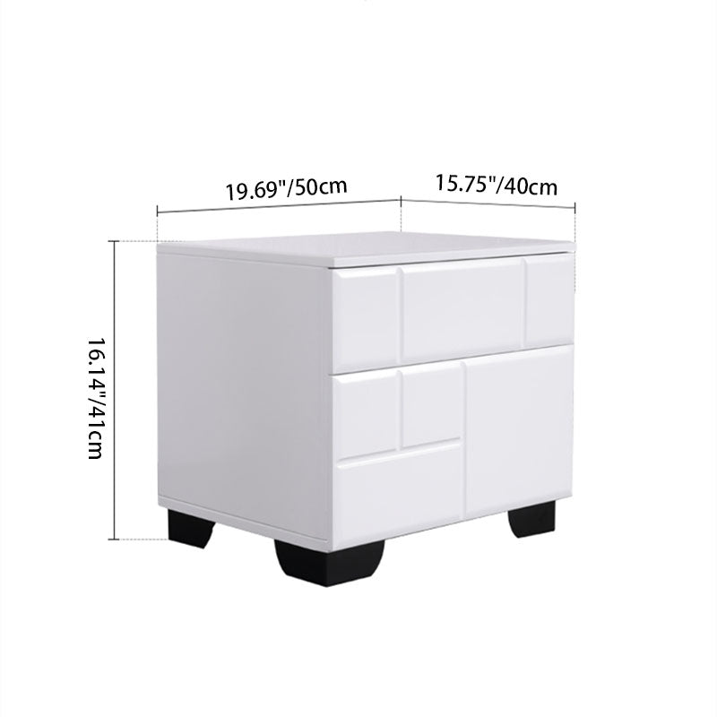 Modern Minimalist High-Gloss White Bedside Cabinet - 2 Drawer Geometric Texture Nightstand For Bedroom