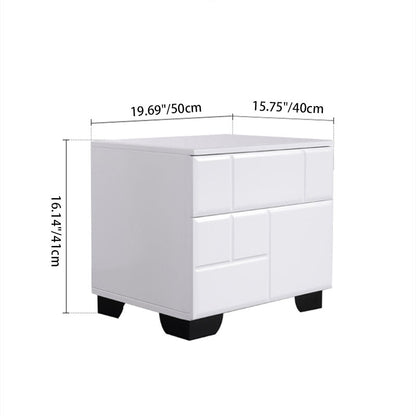Modern Minimalist High-Gloss White Bedside Cabinet - 2 Drawer Geometric Texture Nightstand For Bedroom