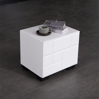 Modern Minimalist High-Gloss White Bedside Cabinet - 2 Drawer Geometric Texture Nightstand For Bedroom