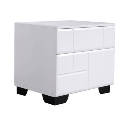 Modern Minimalist High-Gloss White Bedside Cabinet - 2 Drawer Geometric Texture Nightstand For Bedroom